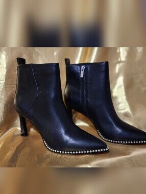 BCBG Black Stud-Trim Pointed Toe Ankle Boots